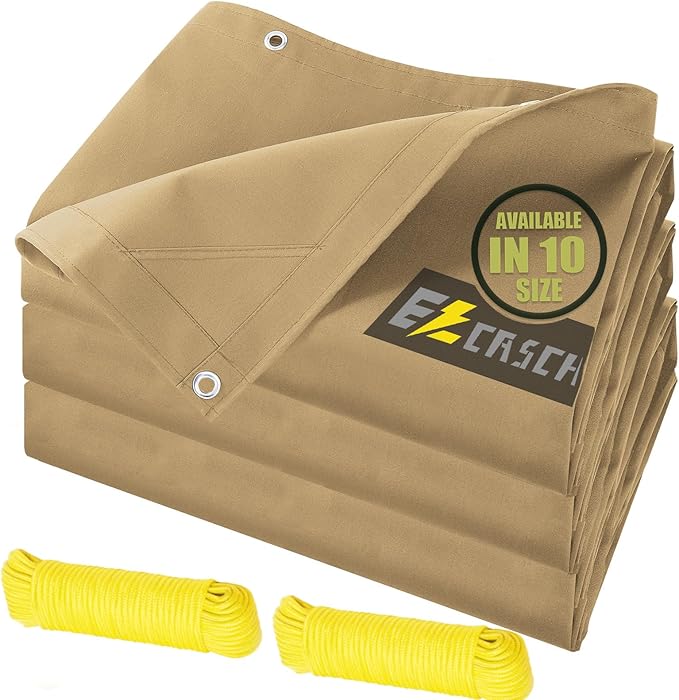 12’x16’ Canvas Tarps Heavy Duty Waterproof Tarpaulins with Aluminum Grommets,UV Resistant, 22Mil Multipurpose Drop Cloth, 14oz Cover Sheet for Outdoor and Indoor Use with Ropes Yellow