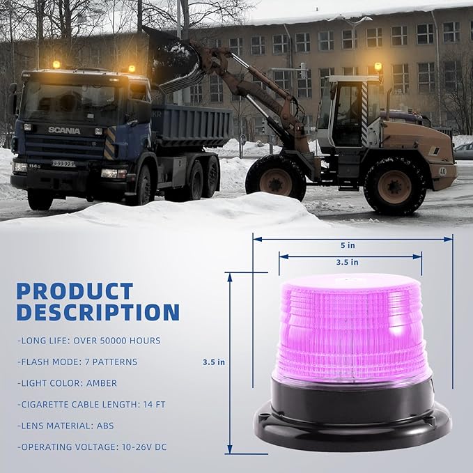 1-Pcs Purple LED Beacon Lights for Funeral Escort Truck Vehicles Car, 12-24V Warning Safety Flashing Emergency Strobe Mini Light Bar with Magnetic Base