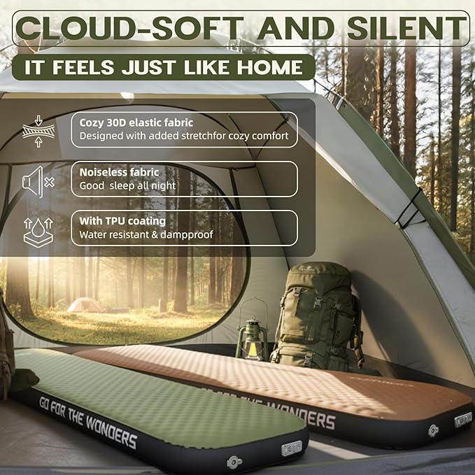UPWELL Self Inflating Sleeping Pad 4.5" Thickness Camping Mattress with Solid Foam Single Sleeping Mat Portable Fast Inflation for Outdoor Mat Portable Roll Up，with air Pump