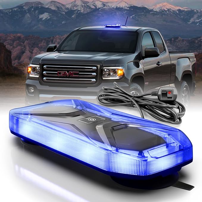 Agrieyes Magnetic Strobe Light for Trucks, 68 LED Amber Emergency Light Bar for Vehicles, Smoked LENS Beacon Flashing Warning Security Caution for Plow Snow Trailer Tractor Safety Waterproof Blue