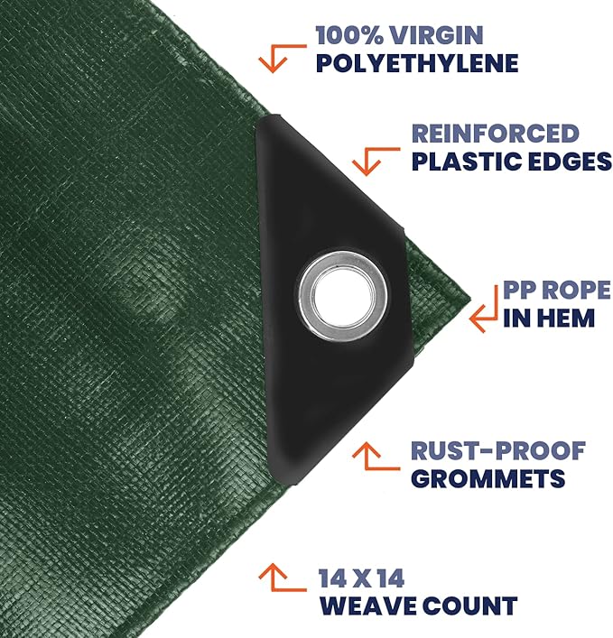 Tarpco Safety Heavy Duty 10 Mil Tarp Cover, Waterproof, UV Resistant, Rip and Tear Proof, Poly Tarpaulin with Reinforced Edges for Camping, Roof, Patio, Pool, Boat. (Green/Black 12′ X 25′)