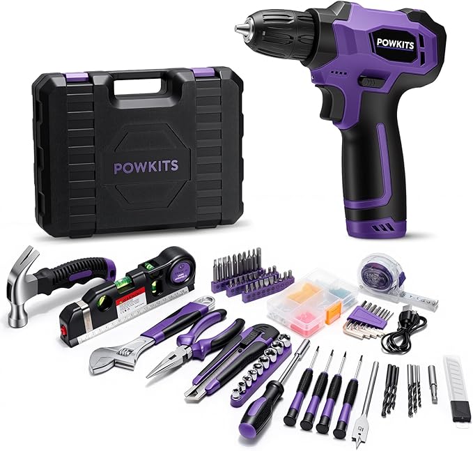 Tool Kit: 139 PCS Cordless Drill Set with Li-Ion Battery, 8V Power Drill with Type-C Charging, Portable Basic Home Tool Set for DIY Projects (Purple-A)