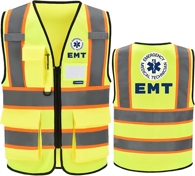 AYKRM Security Vest for Men Women 7 Pockets High Visibility Reflective Safety Vest Front Zipper Meets ANSI/ISEA
