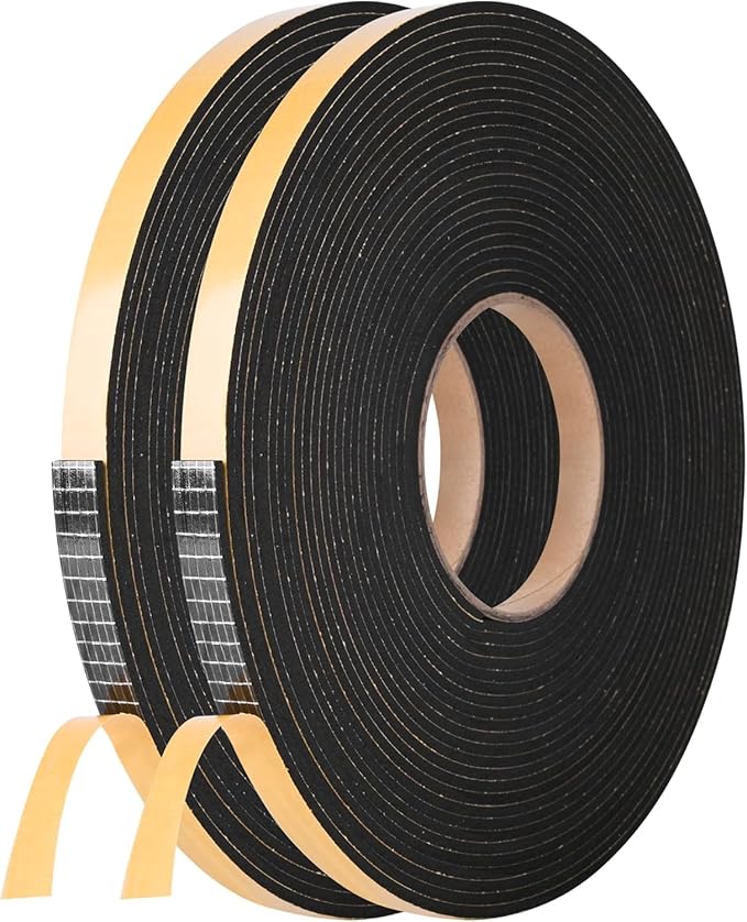 Kikerike Self Adhesive Foam Tape Weatherstrip 1/2In x 1/4In x 42Ft High Density Foam Insulation Strips Seal Weather Stripping with Strong Adhesive for Door and Window Sound Isolation Soundproofing