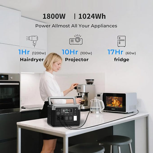 OUKITEL P1000 PLUS 1800W Power Station(Peak 3600W), 1024Wh Solar Generator 1200W Fast Charging APP Control Emergency LiFePO4 Battery for Home Backup Camping RVs