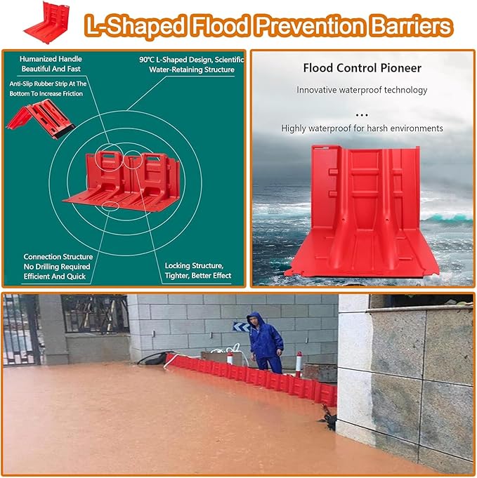Flood Prevention Barriers,ABS Plastic Flood Barrier, 2/3/4/5/6/7/8/9/10/20/30-Pcs Flood Barrier L-Shaped Flood Barrier,for Underground Garage Warehouse Shopping(20-Pcs)