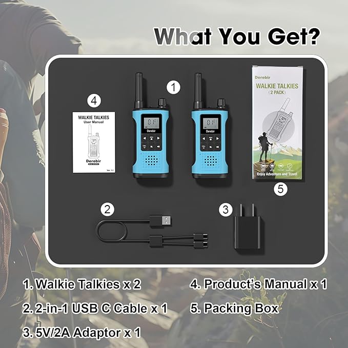 Walkie Talkies Long Range for Adults-2 Pack Rechargeable Walkie Talkies 22 FRS Channels 2-Way Radios with NOAA Weather Alert,VOX,Flashlight and 1500mAh Li-ion Battery for Family Camping Hiking