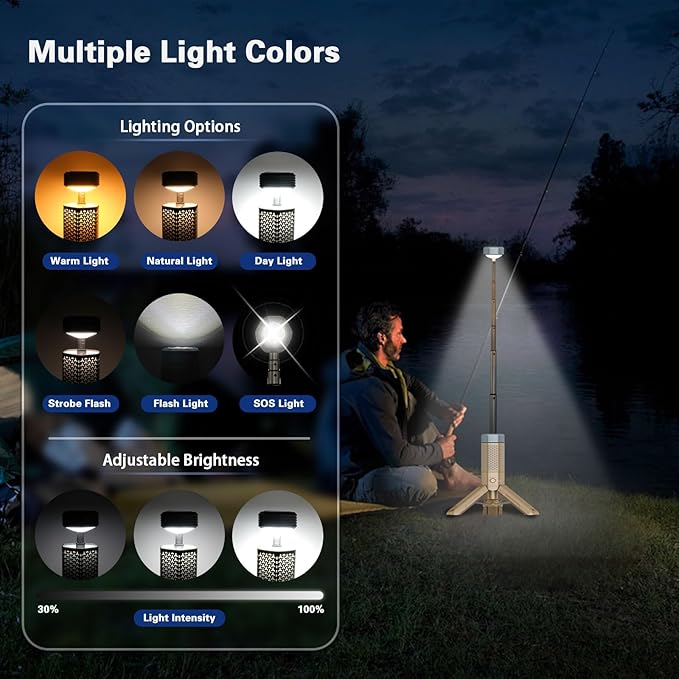 Telescopic Camping Lights Rechargeable Collapsible 10500 mAh LED Caming Lanterns with Stand, IPX7 Waterproof Flashlights with Magnetic Base, Portable Work Light Camping Lamp for Camping, Emergency Use