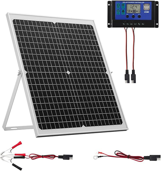 VEVOR 30W 12V Solar Panel Battery Charger, Solar Battery Trickle Charger Maintainer with Intelligent MPPT Controller & Adjustable Mount Bracket, IP67 Waterproof for Car Boat RV Motorcycle Trailer