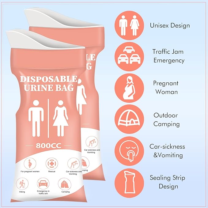 DIBBATU Disposable Urine Bag, 12/24 PCS Pee Bags for Travel for Women/Men, 800ML Emergency Portable Urinal Bag and Vomit Bags, Unisex Urinal Bag for Camping, Traffic Jams, Pregnant, Patient