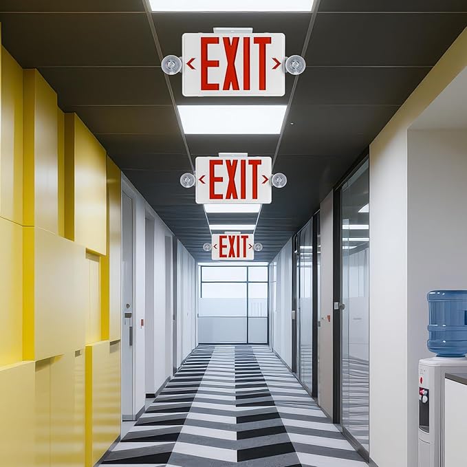Exit Sign with Emergency Light,Red LED Exit Light,Exit Signs With Battery Backup, 2 Adjustable Emergency Lighting, Hardwired 120V/277VAC, UL-Listed, 6 Pack