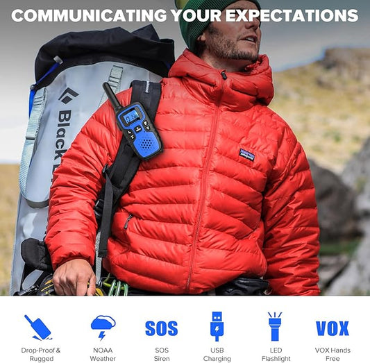 Wishouse Walkie Talkies for Adults Long Range-Rechargeable 4 Pack 2 Way Radios, Hiking Accessories Camping Gear Xmas Birthday Gift for Kids Family with Lamp,SOS Siren,NOAA Weather Alert,Easy to Use
