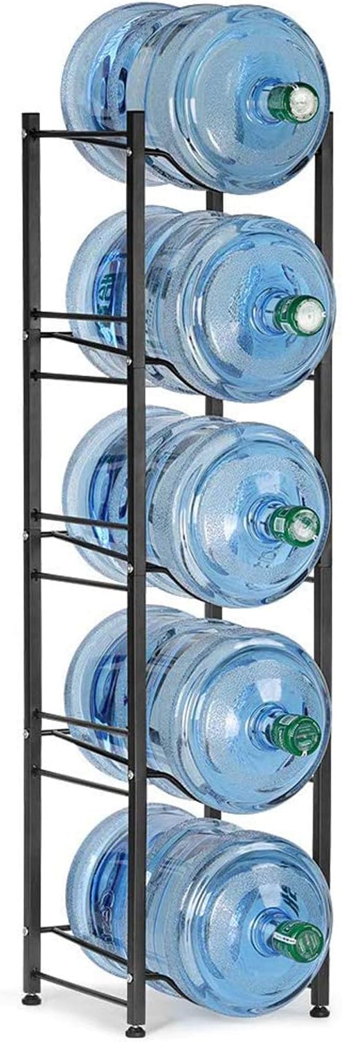 LIANTRAL 5 Gallon Water Jug Holder, 5 Tiers Black Heavy Duty Water Rack Freestanding, Water Bottle Organizer for Home Office