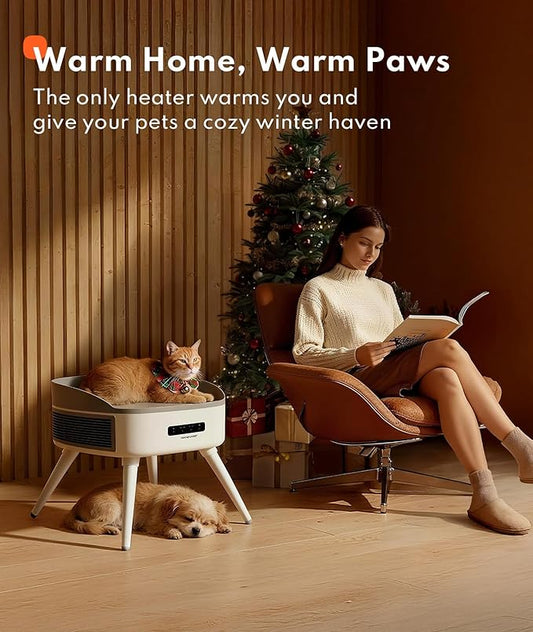 HomeRunPet Pet-Safe Space Heater with Heated Cat Bed - 2-in-1 Ceramic Heater for Room & Pets, 1300W Fast Heat, Energy Saving