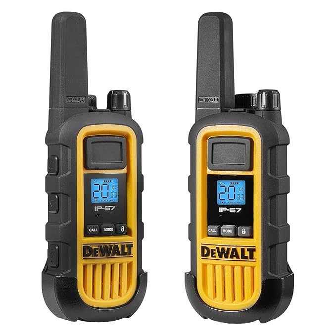 DEWALT FRS Walkie Talkies Long Range 2 Way Radio, 2 Watt, Waterproof & Rechargeable, 6 Pack with 6 Mics & Gang Charger, DXFRS800BCH6-RM1