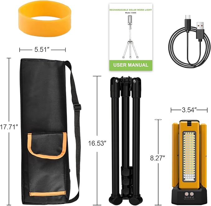 13200mAh Rechargeable Solar Work Light with Folding Stand and Carrying Bag, AODOO 8000 Lumen Stepless Dimmable , White/Warm/Nature White/RED(SOS) with Detachable Tripod (Orange)