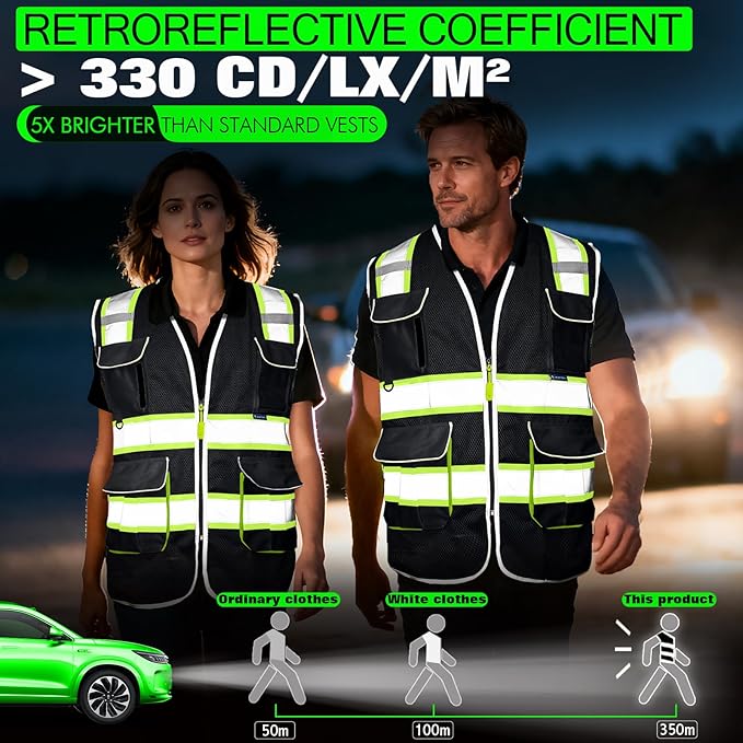 BeautyWill 10 Pack Custom Logo Safety Vest ANSI Class 2 High Visibility Reflective Vest Personalized Construction Vest Bulk