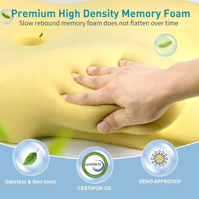 Cervical Pillow for Neck Pain Relief, Ergonomic Neck Pillow for Sleeping Contour Memory Foam Pillows with Cooling Pillowcase, Orthopedic Bed Pillow for Side Back Stomach Sleepers