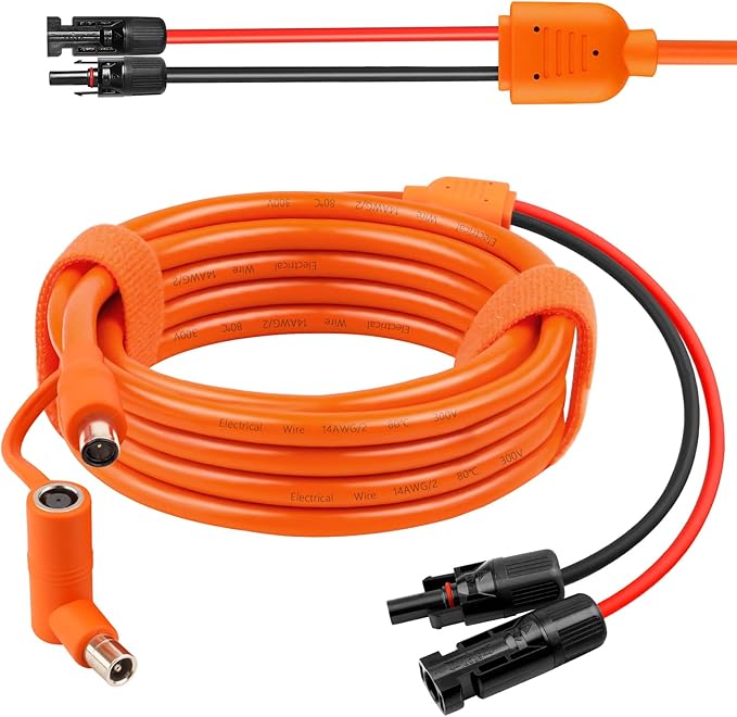 Solar to DC 8mm Charge Extension Cable 15FT,12AWG+14AWG Solar Cable with Solar Panel Connector to DC7909/8020 Compatible with Anker,GZ Yeti,BLUETT,Jackery Portable Power Station