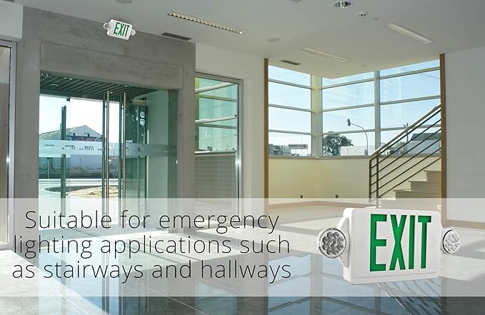 Lithonia Lighting Quantum LED Exit Sign/Emergency Light Combo, Exit Sign and Emergency Lights for Business, 2 Lamps, Green Letters, White (LHQM LED G M6)