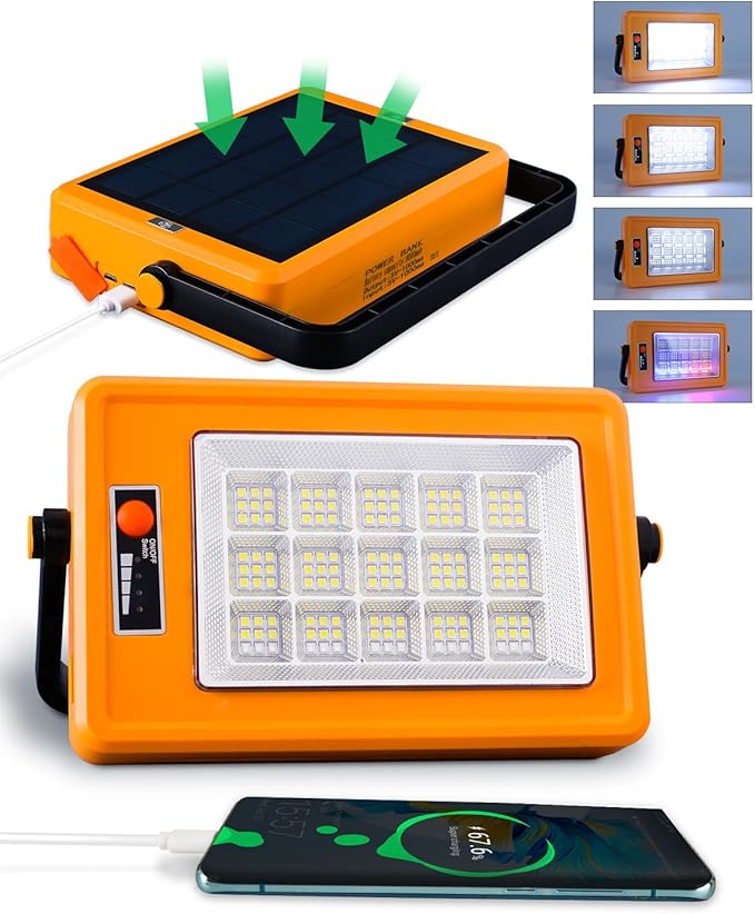 Multifunction 150W Solar Rechargeable Work Light 135 LED Portable Flood Light with Stand 4 Modes LED Waterproof Job Site for Car Repair Fishing Camping Mechanic 1 Pack