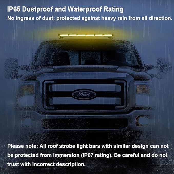 WOWTOU Roof Top Magnetic 80 LED Amber Emergency Strobe Light Bar for Trucks Snow Plows Construction Vehicles, Double Side Caution Flashing Beacon Lights