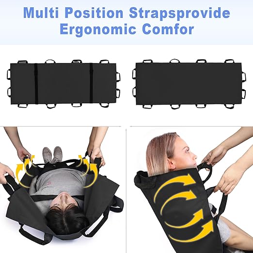 Portable Transport Stretcher with 12 Handles，Dog Stretcher & Gurney with Carrying Bag Patient Animal Mover Travel Size Emergency Casualty Evacuation-Capacity 400lbs (Black)