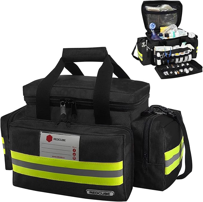 REDCUBE Emergency Bag,First Aid Bags Empty,Professional Emergency Responder Trauma Bag Medical Bag with Multiple Compartment Kit Carrier for EMT, EMS, Paramedics(Black)(Bag only)