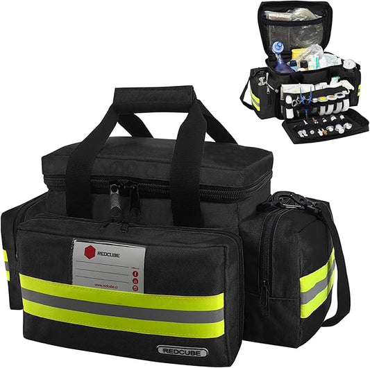 REDCUBE Emergency Bag,First Aid Bags Empty,Professional Emergency Responder Trauma Bag Medical Bag with Multiple Compartment Kit Carrier for EMT, EMS, Paramedics(Black)(Bag only)