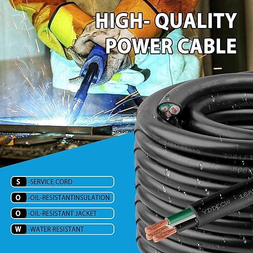 150ft 16/3 16 AWG Portable Power Cable (3 Conductor) - SOOW 600V 16 Gauge Electric Wire for Motor Leads, Portable Lights, Battery Chargers and Machinery - 3 Conductor - 150 Feet Electrical Cord