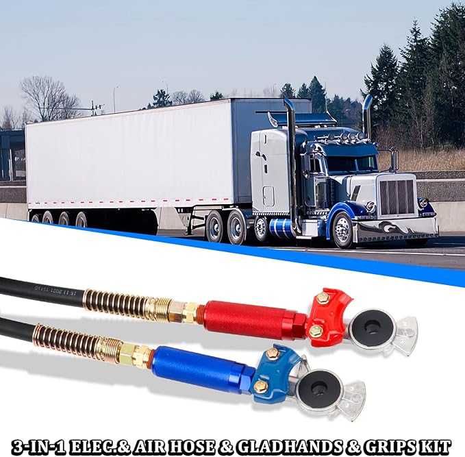 15ft 3 in 1 ABS & Power Air Line Hose with Glad Hands & Gladhand Handles for Tractor Trailer Semi Truck