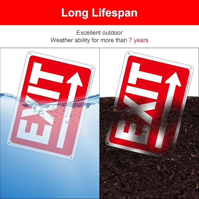 2 Pack Metal Exit Signs with Right Arrow, 10x7 Inches Rust Free 0.40 Aluminum Exit Sign, UV Protected, Durable, Weatherproof, Easy to Install, Indoor/Outdoor Use