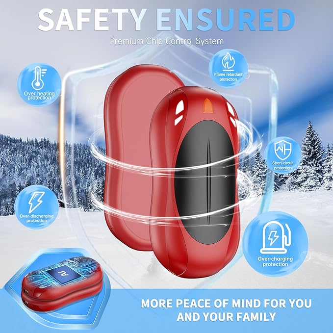 2 Pack Hand Warmers Rechargeable, 6000mAh AI Smart Chips Hand Warmers, Long Lasting Portable Heater for Christmas Xmas, Golf, Hunting Gear, Camping Accessories