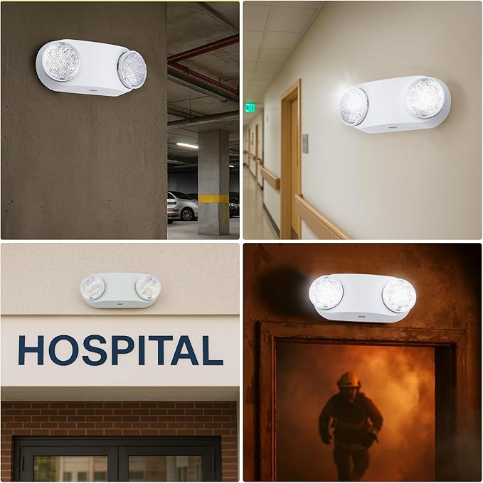 GRUENLICH LED Emergency Light with Battery Backup, 2 Adjustable Bug Eye Heads Lights, US Standard, AC 120-277V, Hardwired Commercial Emergency Exit Light for Business, 12-Pack