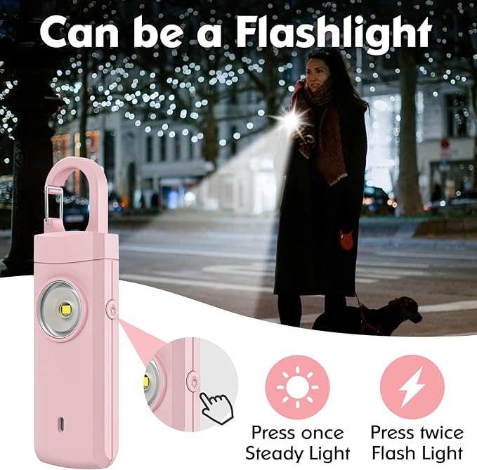 Rechargeable Personal Alarms for Women - Christmas Birthday Gifts for Women, Stocking Stuffers for Teen Girl, Daughter, Safety Keychain Flashlight, Siren Alarm, Travel College Essentials (Pink)