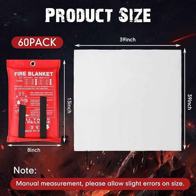 Macarrie 60 Pack Fire Blankets 39” x 39” Fire Blanket Emergency for Home and Kitchen Extinguisher Blankets Fiberglass Suppression Blanket Safety Fireproof Survival for Car Office Warehouse (Red)