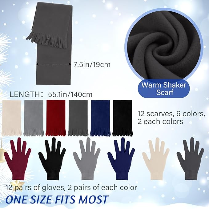 Suhine 72 Pcs Homeless Care Package Supplies Bulk Winter Emergency Blanket Glove Beanies Scarves Sock Drawstring Bag Unisex