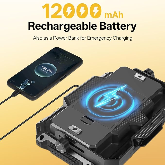 LED Work Light Rechargeable Outdoor, 12000mAh Work Flood Light 10000LM with 4 Light Modes as Power Bank for Camp Essentials, IP65 Waterproof Emergency Lantern for Tent, Power Outages, Car Repair