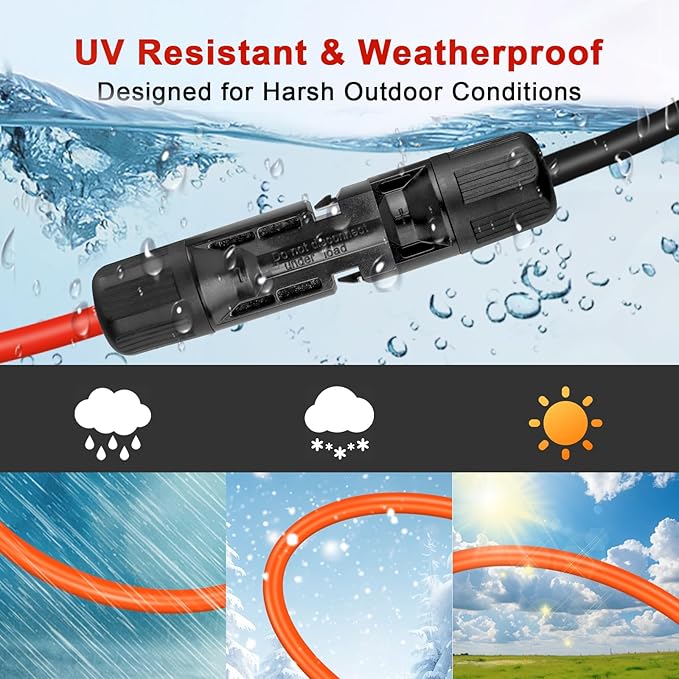 XRDS -RF Solar Extension Cable 5FT, 14AWG Tinned Copper with Solar Panel Connectors, 10AWG Red & Black Branch Wires, Heavy Duty Outdoor Power Cord for RV, Inverter, Generator, Off-Grid System
