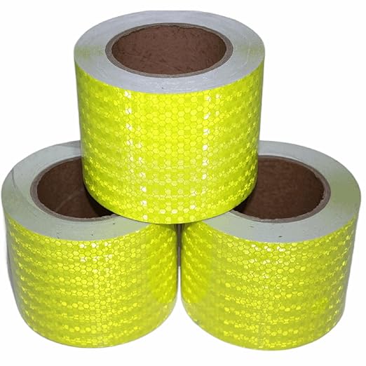 Fluorescent Yellow Reflective Tape Outdoor Waterproof 4 inch Wide, High Visibility Warning Safety Industrial Marking Tape (68 feet,3 Rolls)