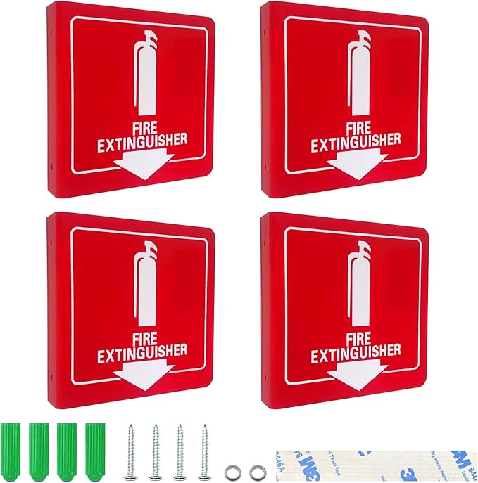 Haploon 4 Pcs Fire Extinguisher Signs with Down Arrow 6x6 Inch Fire Extinguisher Signs with Pre Drilled Mounting Holes, Wall Mount Fire Safety Sign for Various Public Places