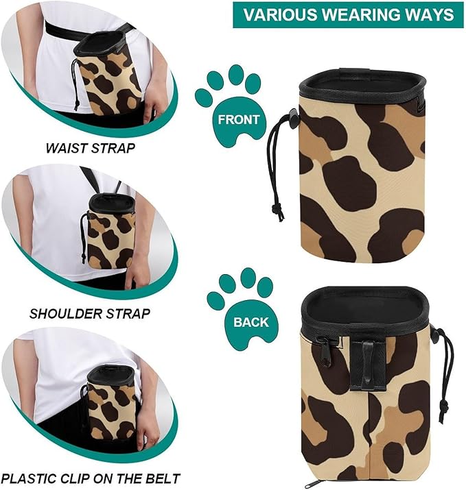 Portable Travel Dog Carrier Bag, Fashion Pet Training Package, Puppy Snack Pocket with Adjustable Waist Belt for Cat Dog Puppy Cool Cheetah Leopard Print