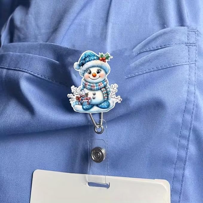 Snowman Badge Reel Winter Snowman Badge Holder with Alligator Clip, Retractable Acrylic Badges Reels ID Name Badge Clip for Nurse Nursing Student Hospital Office Teacher Holiday Badge Accessories