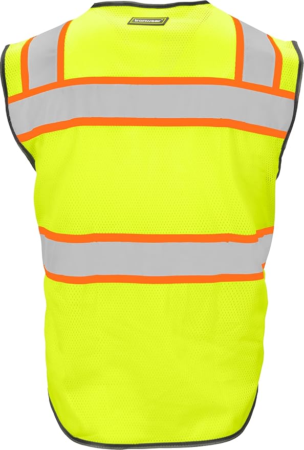 Ironwear 1244 Class 2 Black Bottom Safety Vest w/Zipper & Radio Clips