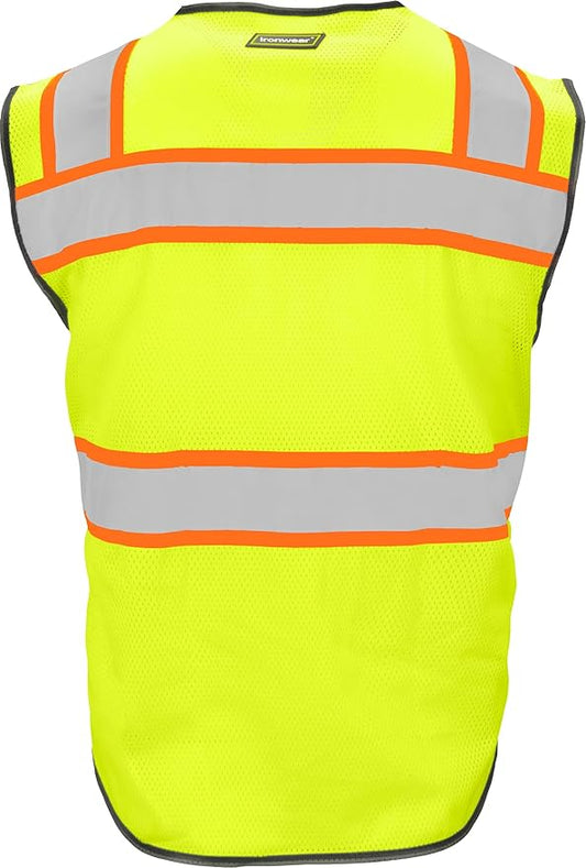 Ironwear 1244 Class 2 Black Bottom Safety Vest w/Zipper & Radio Clips
