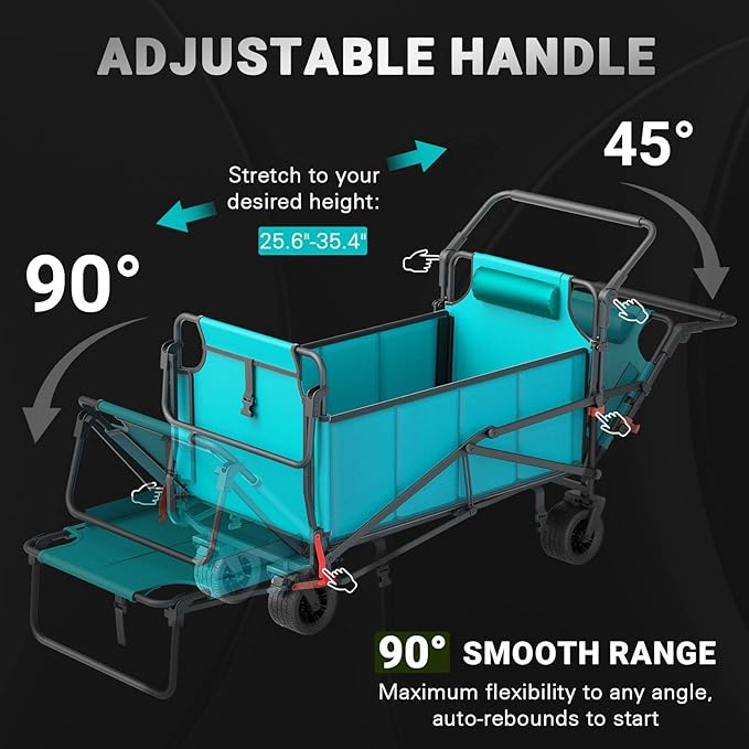 LEVELEVE Heavy Duty Folding Wagon - 2-in-1 Collapsible Cart, 650lb Capacity, All-Terrain Wheels w/Brakes & Side Pockets (Sky Blue)