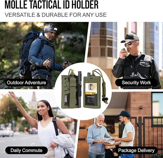 OneTigris Tactical ID Card Holder Hook & Loop Patch Badge Holder Neck Lanyard Key Ring and Credit Card Organizer