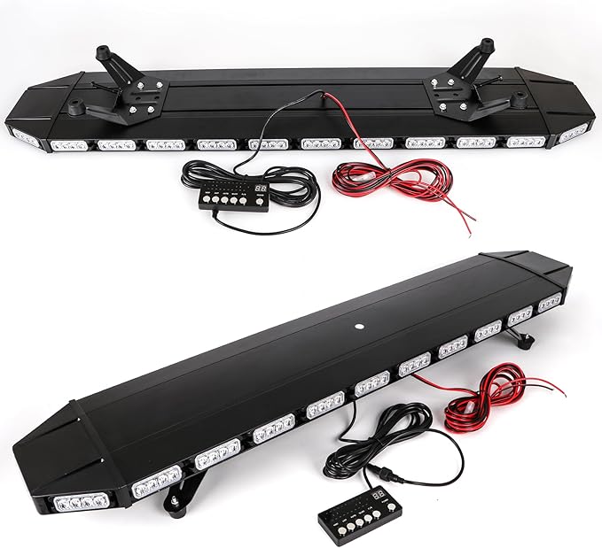 48" 104LED Extreme High Intensity Construction Emergency Warning Strobe Light Bar Rooftop Low Profile Law Enforcement Hazard Flashing for Tow Truck Vehicle (Amber/Amber)