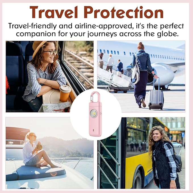Rechargeable Personal Alarms for Women - Christmas Birthday Gifts for Women, Stocking Stuffers for Teen Girl, Daughter, Safety Keychain Flashlight, Siren Alarm, Travel College Essentials (Pink)