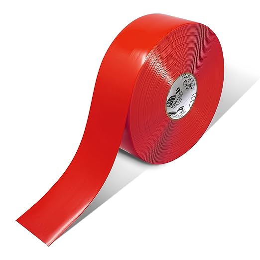 Mighty Line Solid Floor Marking Tape for Safety, Caution, Warning, Heavy-Duty, Peel and Stick Adhesive, Beveled Edge Design, Industrial Quality, 3 inch, 100' Roll, Red
